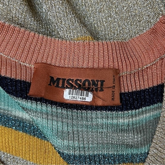 MISSONI 70s Lightweight Rib Knit Colorblock Metallic Stripe Sleeveless Sweater M - Picture 7 of 12